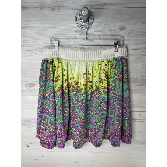 ECI New York Skirt Womens Large Multicolor Pleated Floral Boho Stretch Waist - Picture 1 of 9